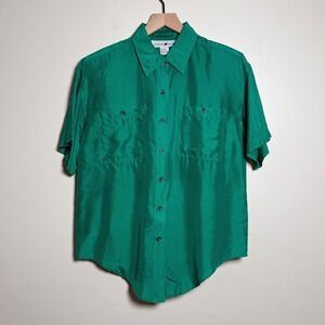 Jonathan Martin VTG Mens Silk Button Up Shirt M Green Going Out Retro Formal 90s
